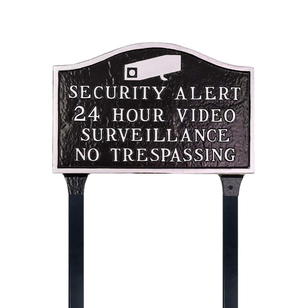 Security Alert Standard Statement Plaque with Lawn Stakes – Black/Silver - Hercitys