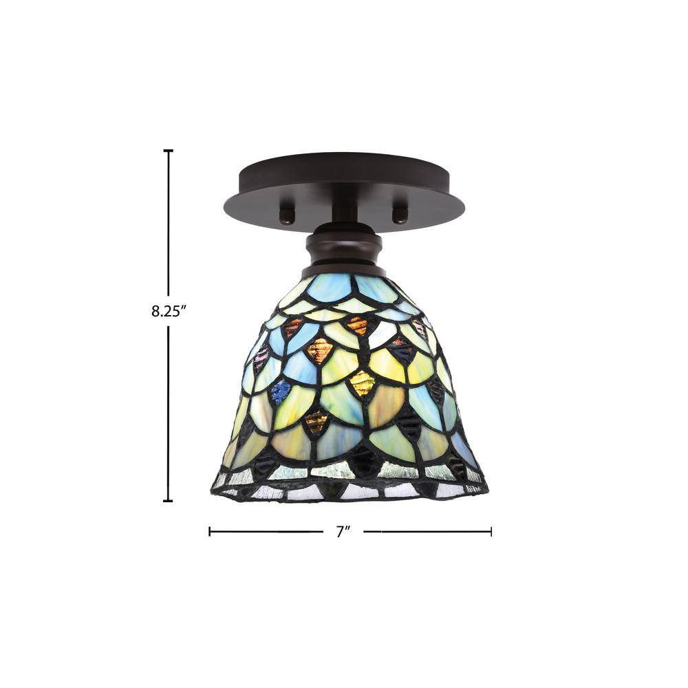 Albany 1-Light 7 in. Espresso Semi-Flush with Crescent Art Glass Shade - Hercitys