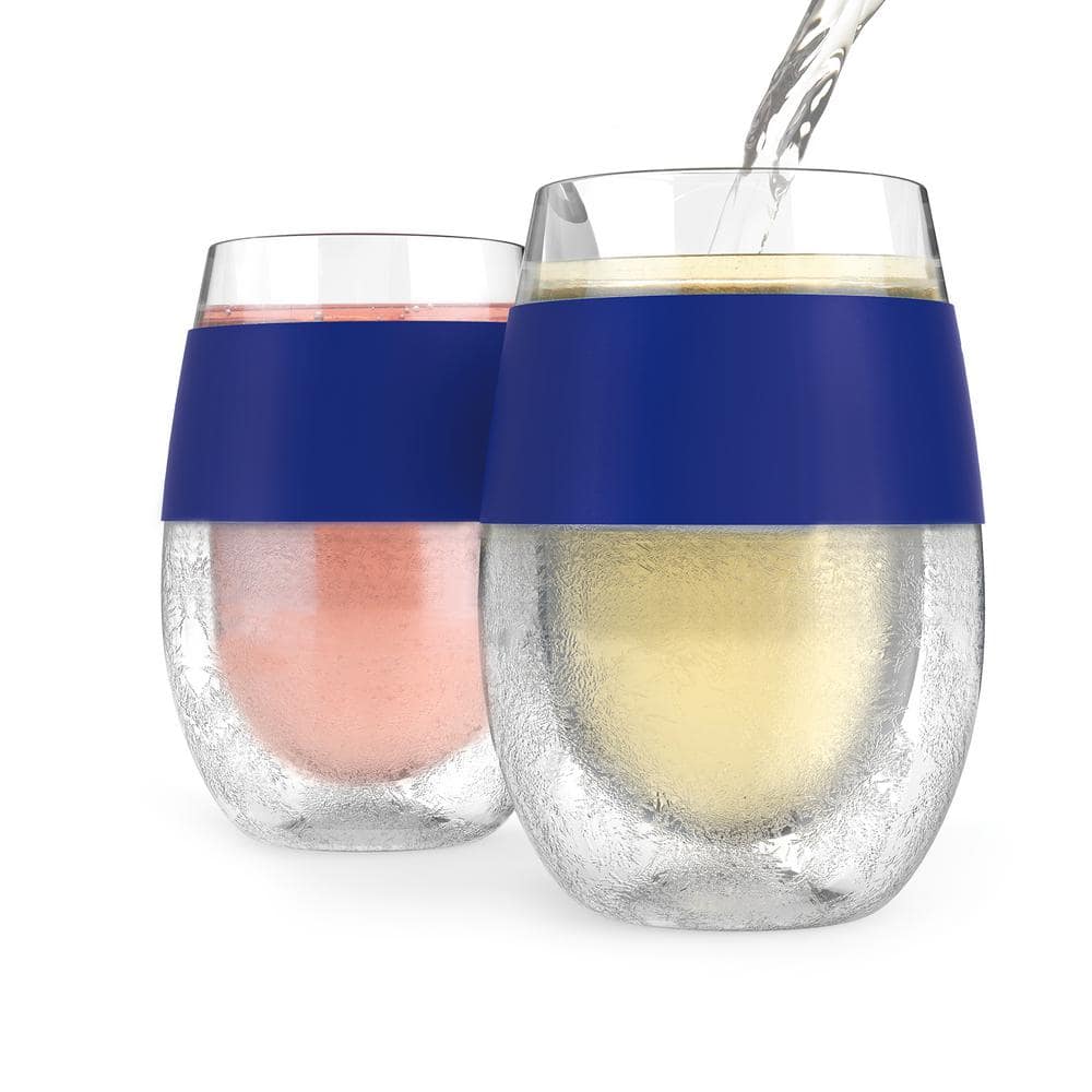 8.5 oz. Blue Wine Freeze Cooling Cup Double Wall Insulated Freezable Drink Chilling Tumbler, Wine Glasses (Set of 2) - Hercitys