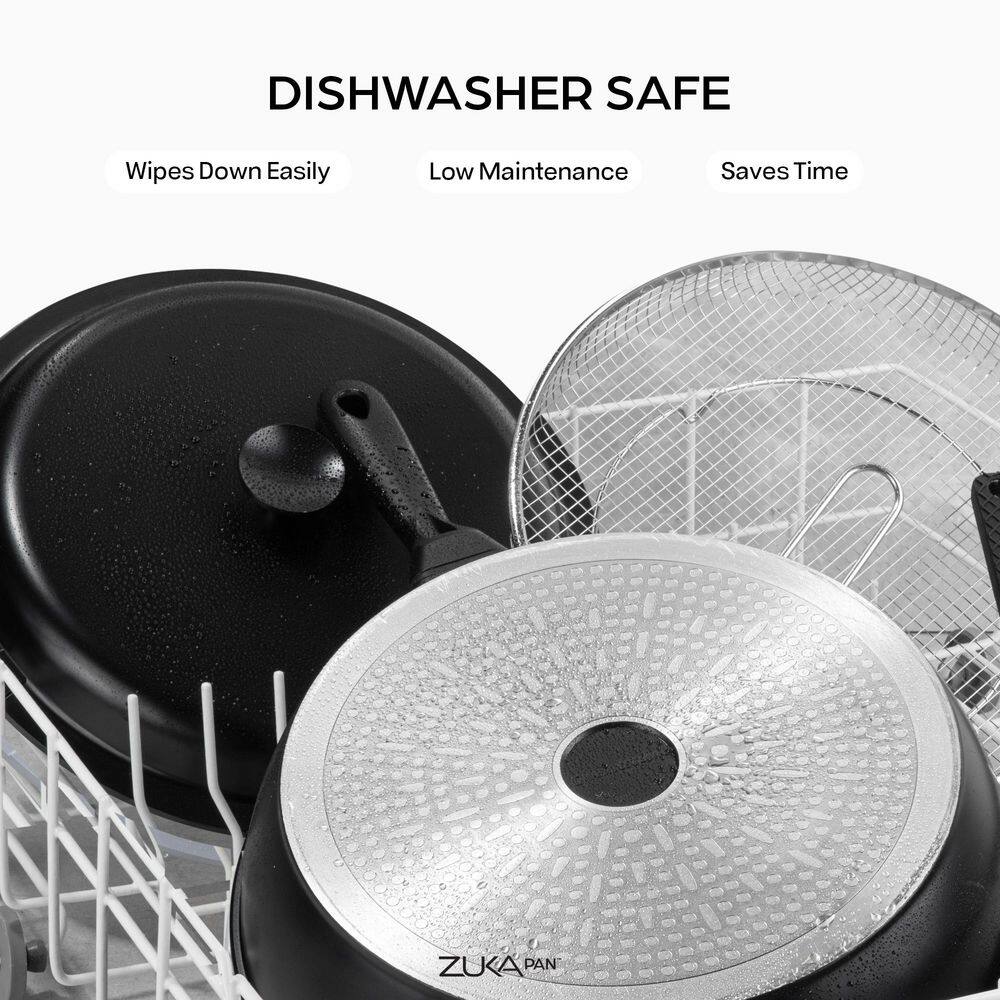 Zuka Everyday Pan 4.25 qt. Ceramic 10 in 1 Nonstick Multi-Functional Saute Pan with Lid, Nylon Spoon, & Steamer Basket - Hercitys