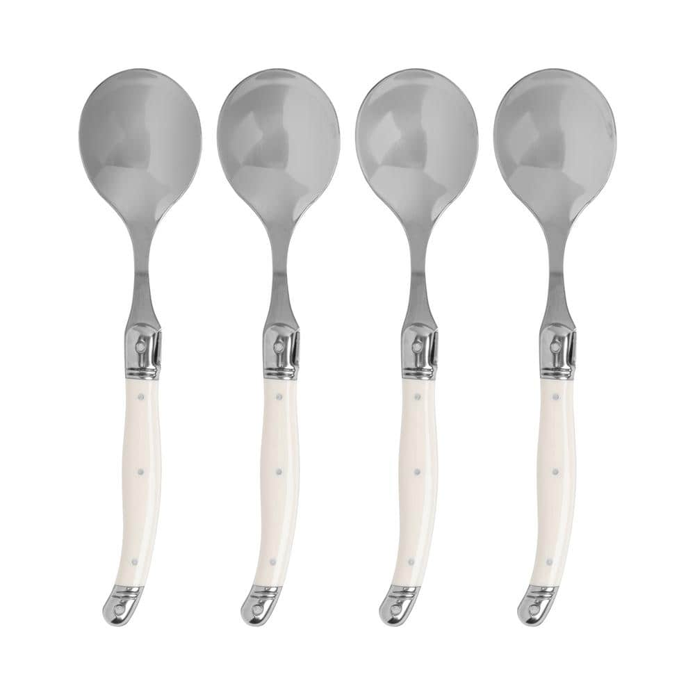 French Home, Set of 4, Laguiole Stainless-Steel Soup Spoon Set with Faux Ivory Handles - Hercitys