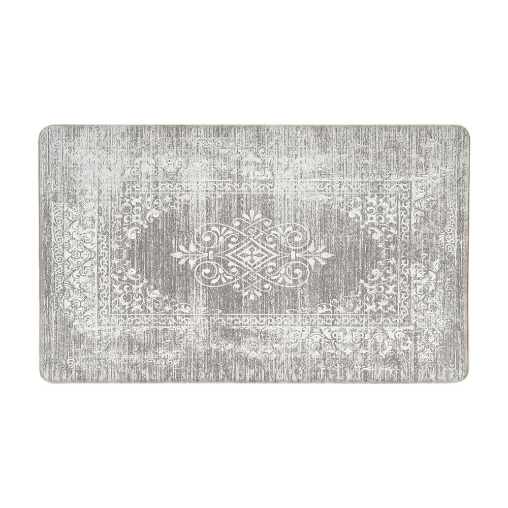 Gray Distressed Traditional Vintage Design 18 in. x 30 in. Anti Fatigue Standing Mat - Hercitys