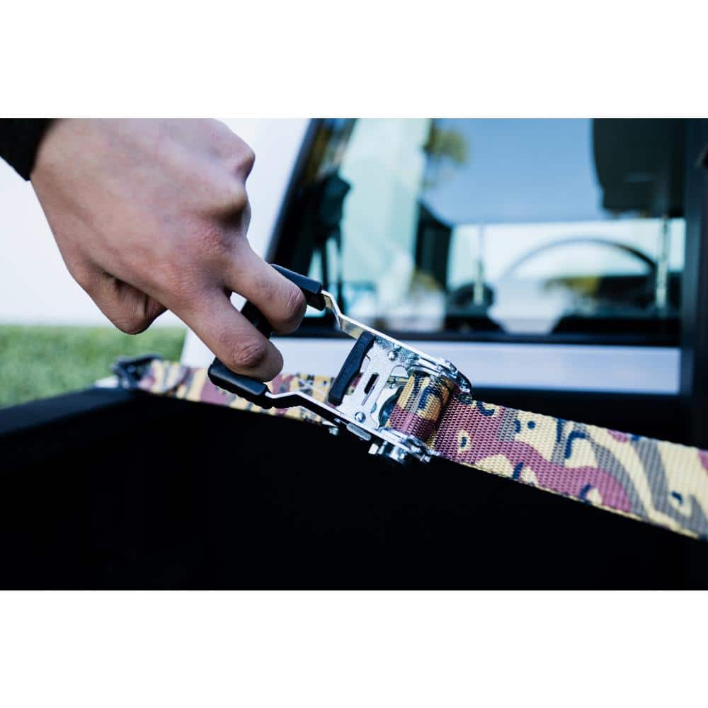 Camo Ratchet Tie Down Strap 16 ft. x 1.25 in. 1,000 lbs. with Double J Hook (4-Pack) - Hercitys