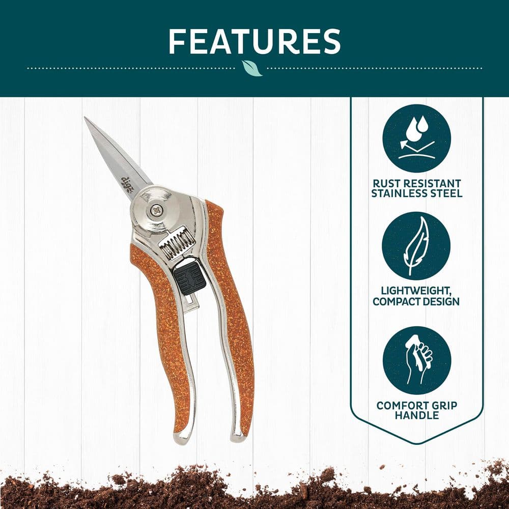 Stainless Steel Compact 2 in. Garden Snips Pruning Shears with Ergonomic Handle - Hercitys