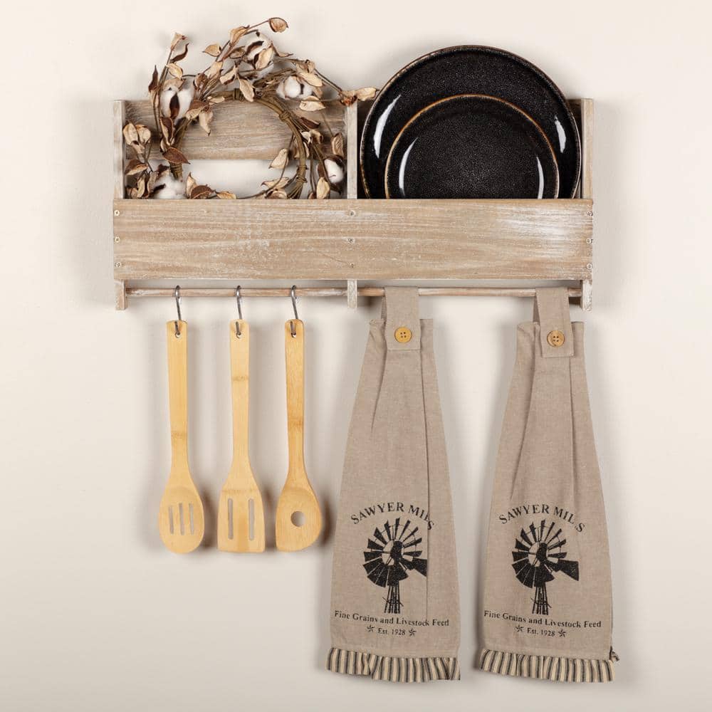 Sawyer Mill Charcoal Windmill Button Loop Cotton Kitchen Tea Towel Set (Set of 2) - Hercitys