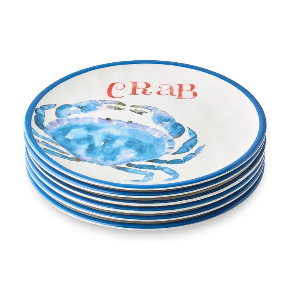 Beach House Crab Multi-Colored Melamine Salad Plate (Set of 6) - Hercitys