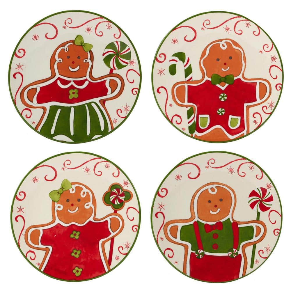 Holiday Magic Gingerbread 6 in. Multicolored Earthenware Canape Plate (Set of 4) - Hercitys