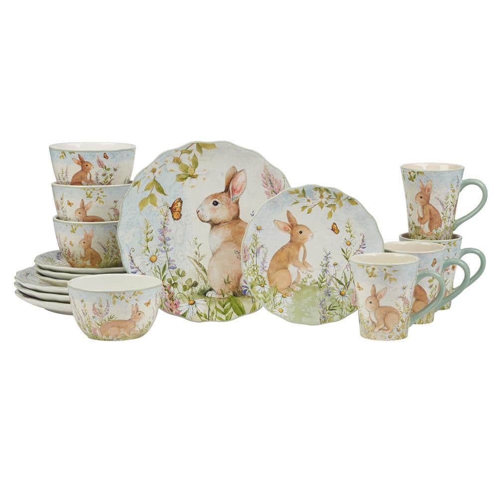 Easter Meadow 16-Piece Multi-Colored Earthenware Dinnerware Service Set For 4 - Hercitys