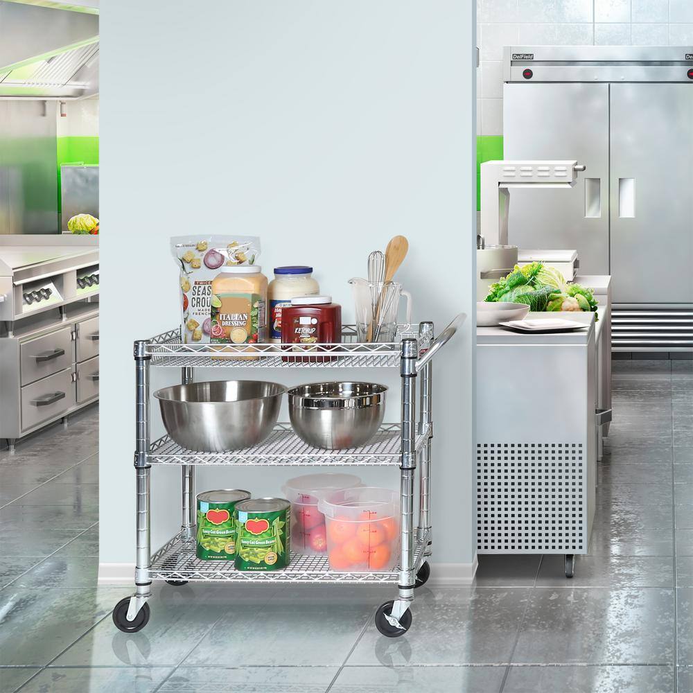 UltraDurable NSF Commercial Steel Rolling Kitchen Utility Cart w/ Top Basket, Shelves, 34 in. W x 18 in. D x 33.5 in. H - Hercitys