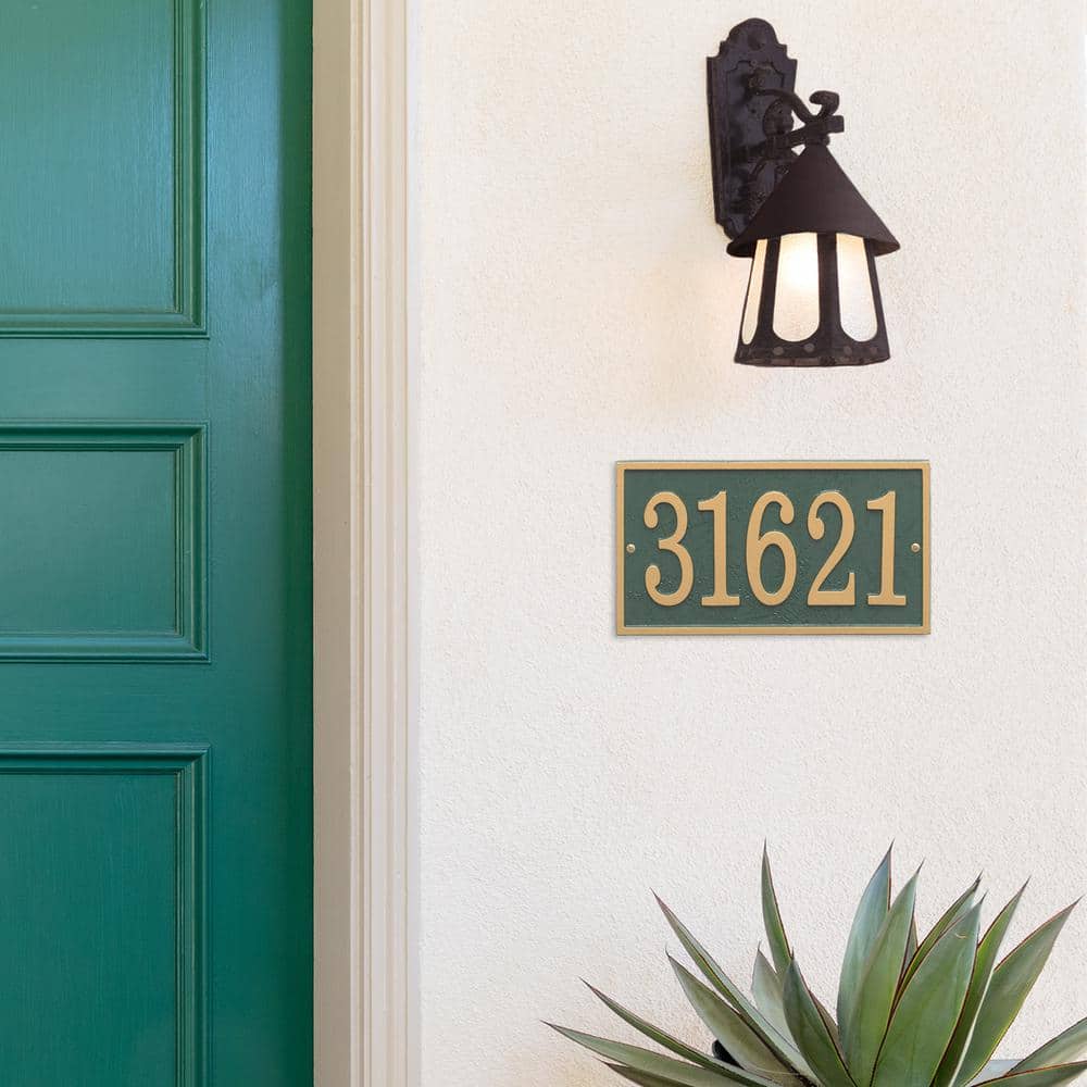 Fast and Easy Rectangle House Number Plaque, Green/Gold - Hercitys