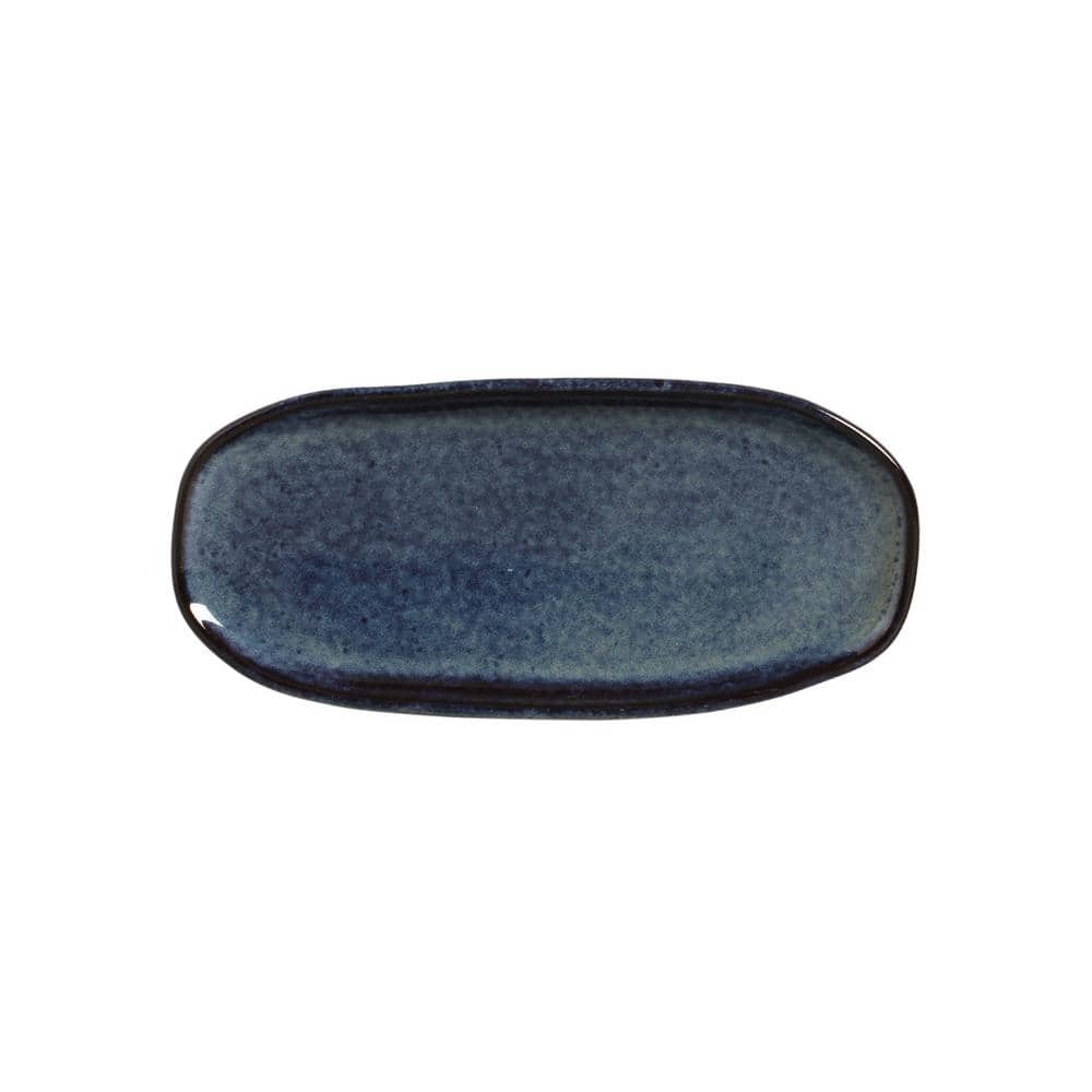 9.06 in. Denim Dark Blue Stoneware Shallow Oval Platter Organic (Set of 4) - Hercitys