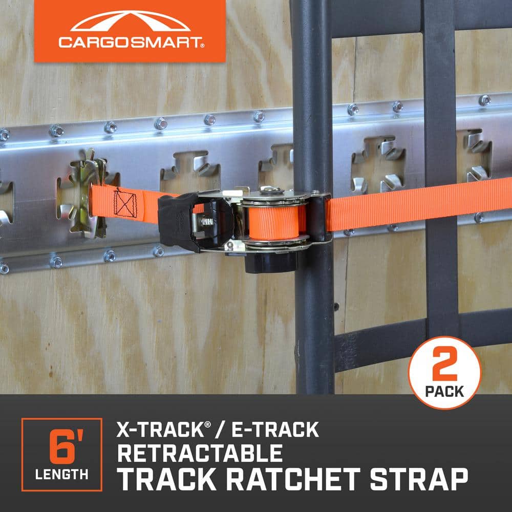6 ft. Orange Retractable Ratchet Tie Down Strap for E-Track and X-Track, 500 lb. Safe Work Load – 2 pack - Hercitys