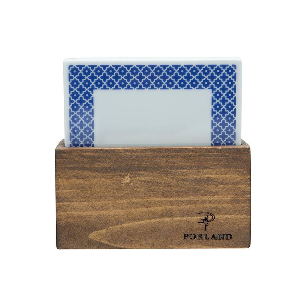 Blue Passion 4 Piece Porcelain Coaster Set w/Holder - Hercitys