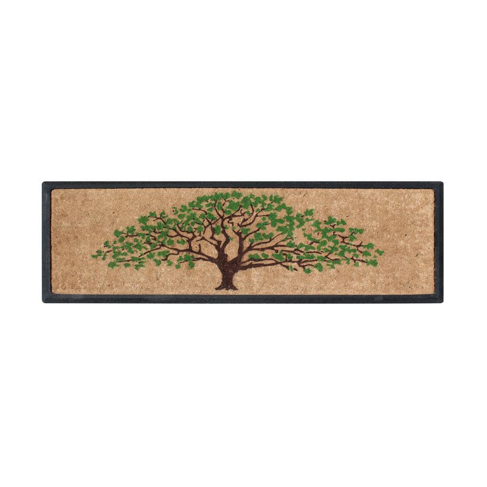 A1HC First Impression Hand-Crafted Life of Tree Green/Brown 16 in. x 48 in. Rubber Coir Double Doormat - Hercitys