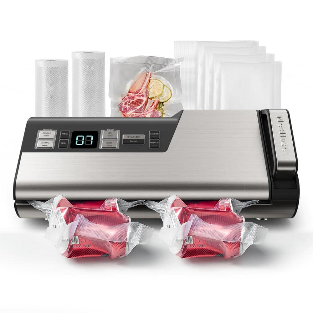 95kPa 140-Watt 1-Hand Operation Food Vacuum Sealer Machine with 2-Bag Rolls and 5-Pieces Pre-Cut Bags - Hercitys