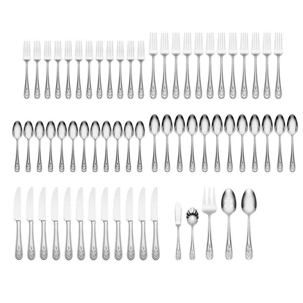 Holiday 65-Piece Silver 18/10-Stainless Steel Flatware Set (Service for 12) - Hercitys