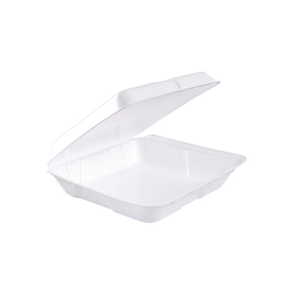 White Foam Hinged Lid Containers, 8 x 8 x 2.25,200/Carton - Hercitys