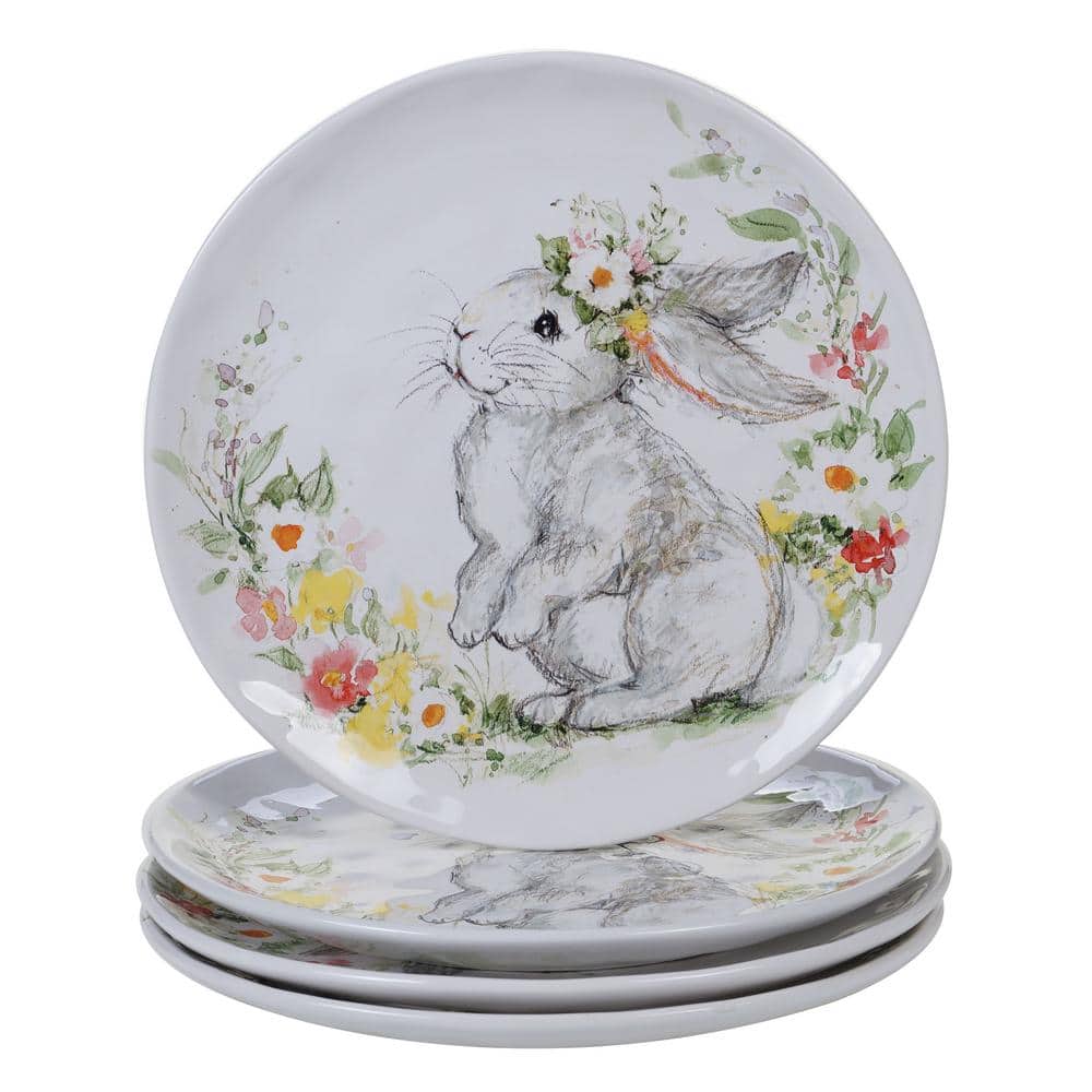 Sweet Bunny 4-Piece Seasonal Multicolored Earthenware 11 in. Dinner Plate Set (Service for 4) - Hercitys