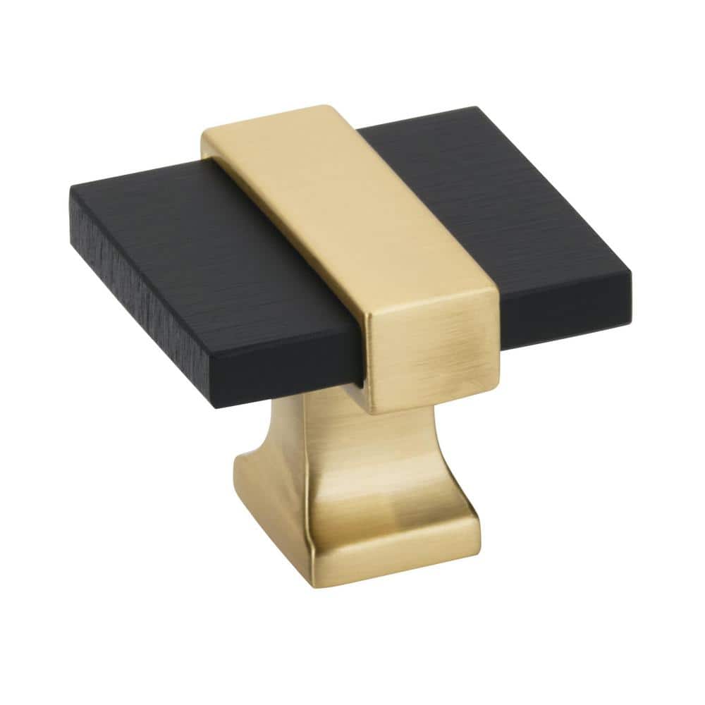 Overton 1-3/8 in. (35mm) Classic Brushed Matte Black/Brushed Gold Square Cabinet Knob - Hercitys