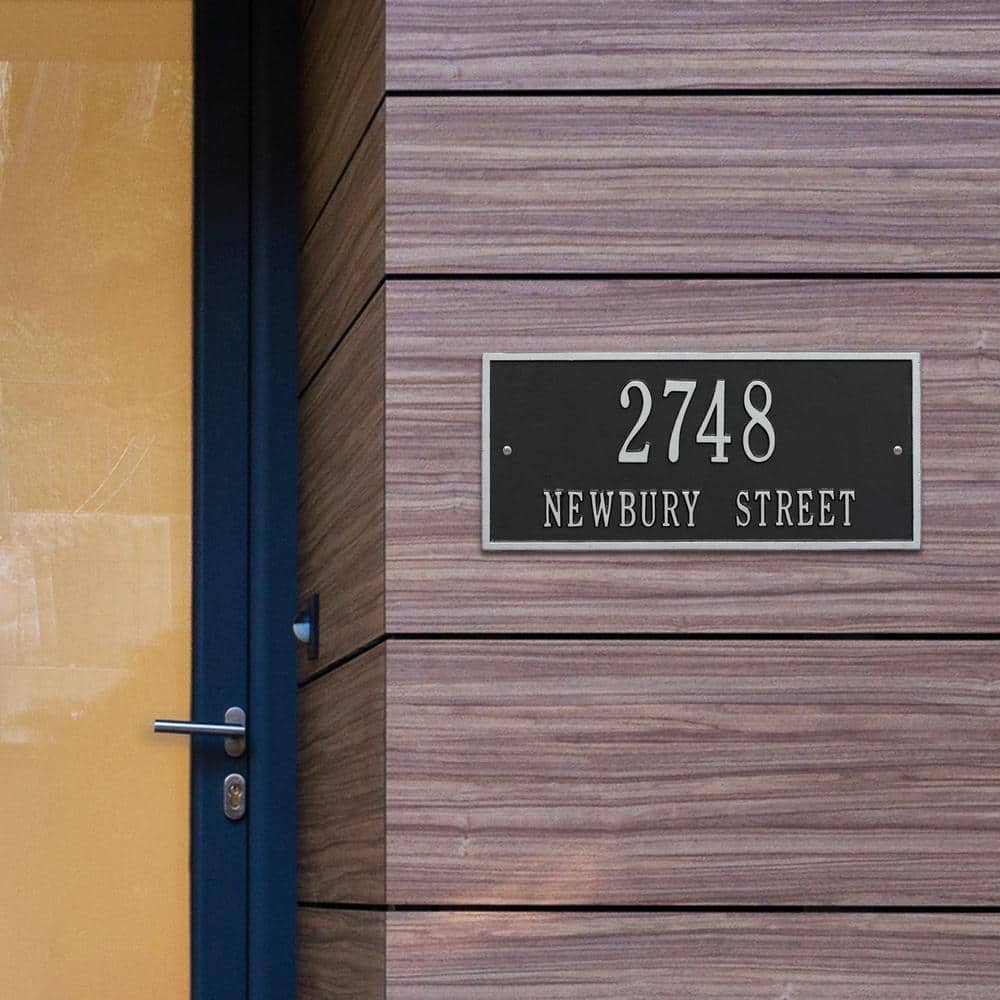 Hartford Rectangular Black/Silver Standard Wall 2-Line Address Plaque - Hercitys