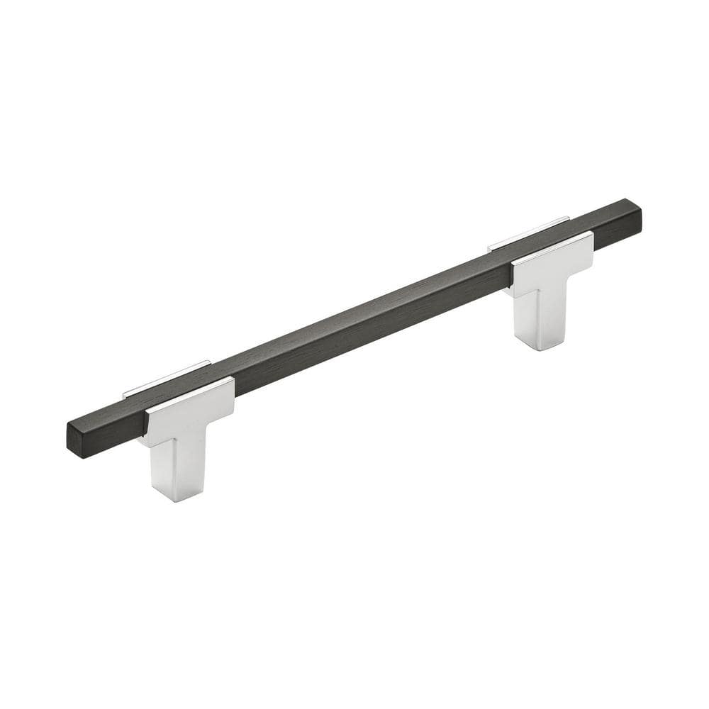 Urbanite 5-1/16 in. (128mm) Modern Polished Chrome/Brushed Matte Black Bar Cabinet Pull - Hercitys