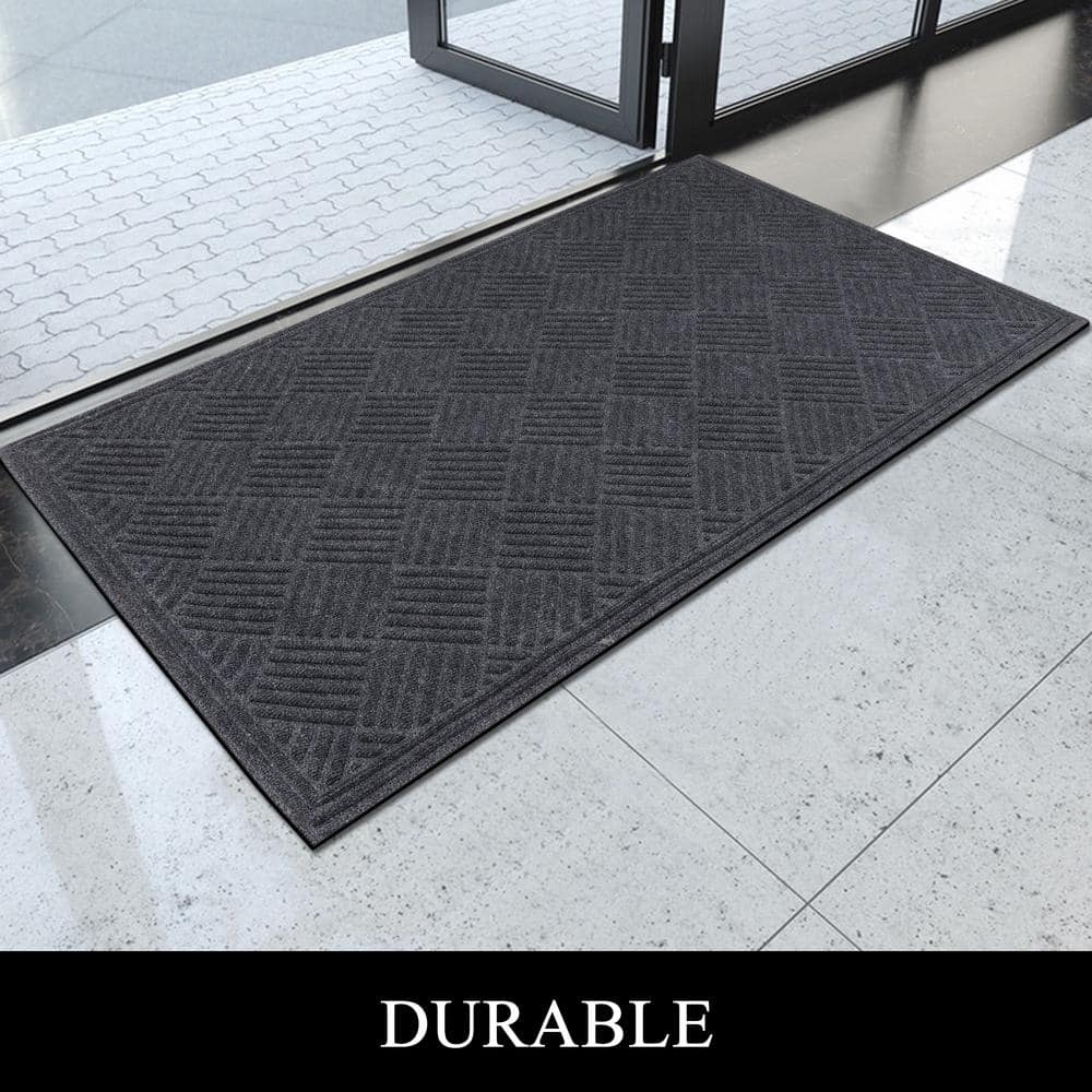 A1HC All Weather Durable Polypropylene Gray 36 in. x 60 in. Non Slip Backing Rubber Door Mat - Hercitys