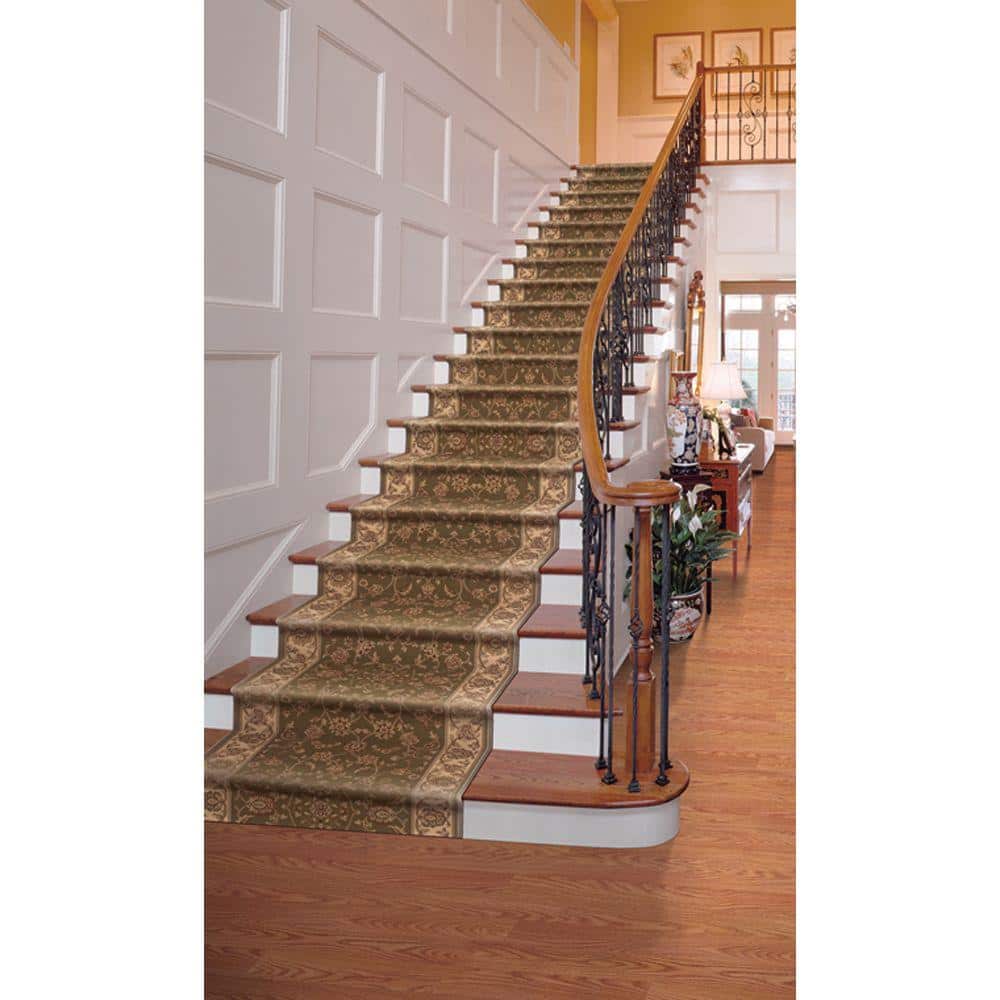 Kurdamir Rockland Green 33 in. x Your Choice Length Stair Runner Rug - Hercitys