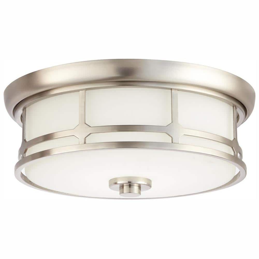 Portland Court 14 in. 1-Light Brushed Nickel LED Flush Mount Ceiling Light with Etched White Glass - Hercitys