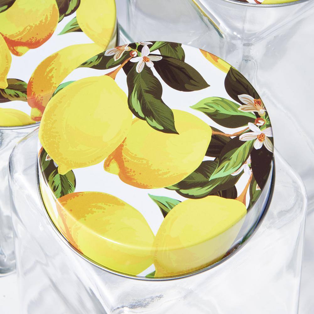 Blossoms and Lemons Set Of 3-Square Glass Jars - Hercitys