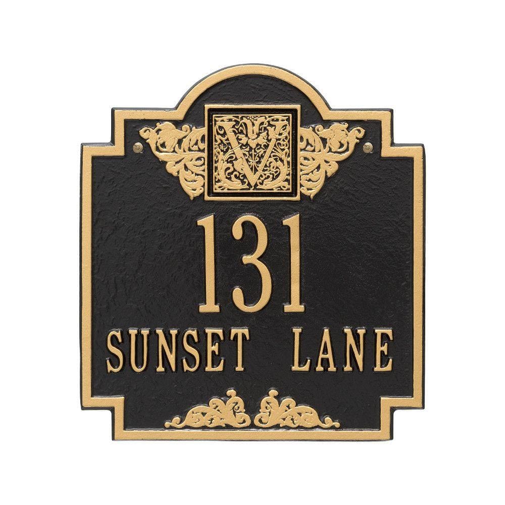 Monogram Standard Square Black/Gold Wall 2-Line Address Plaque - Hercitys