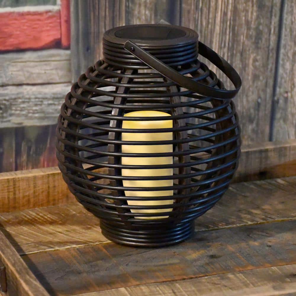 Black Solar Powered Lantern with LED Candle Basket - Hercitys