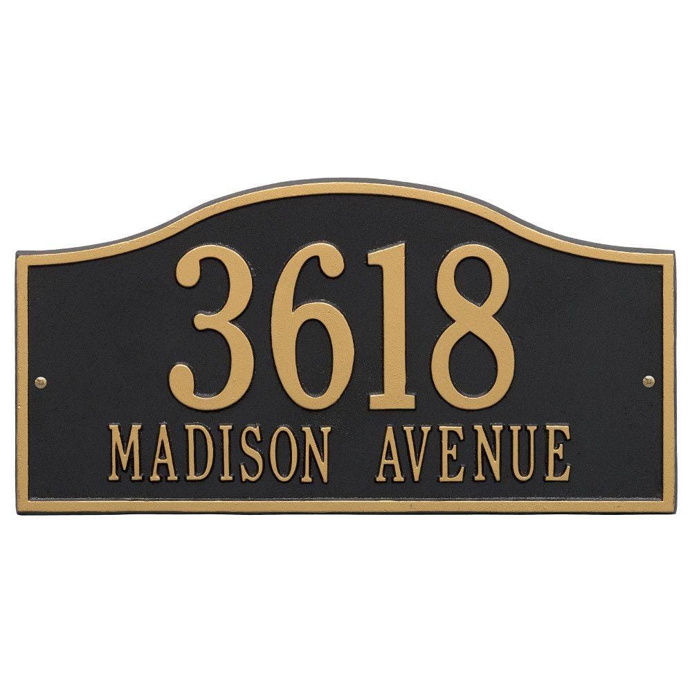 Rolling Hills Rectangular Black/Gold Grande Wall 2-Line Address Plaque - Hercitys