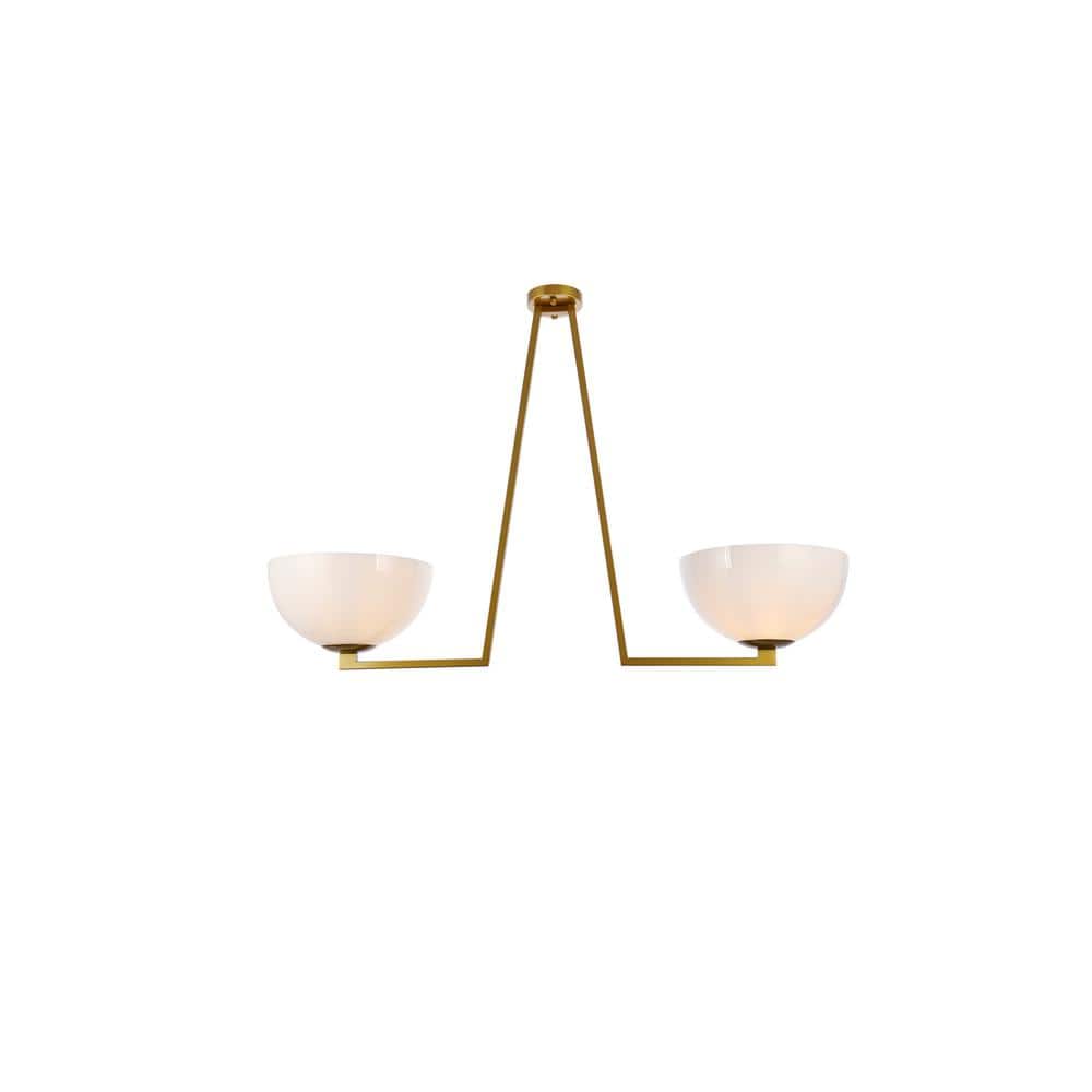 Timless Home 46.1 in. 2-Light Midcentury Modern/School House Brass and White Flush Mount with No Bulbs Included - Hercitys
