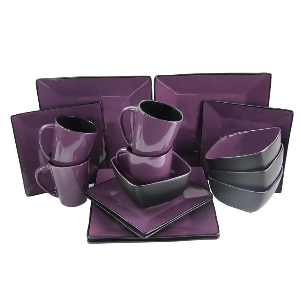 Mulberry 16-Piece Modern Purple Earthenware Dinnerware Set (Service for 4) - Hercitys