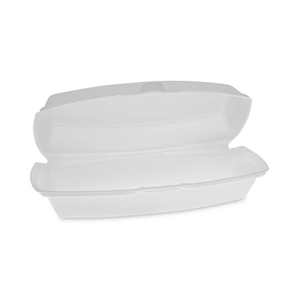 7.25 in. x 3 in. x 2 in. White Single Tab Lock Hot Dog Foam Hinged Lid Containers (504-Carton) - Hercitys