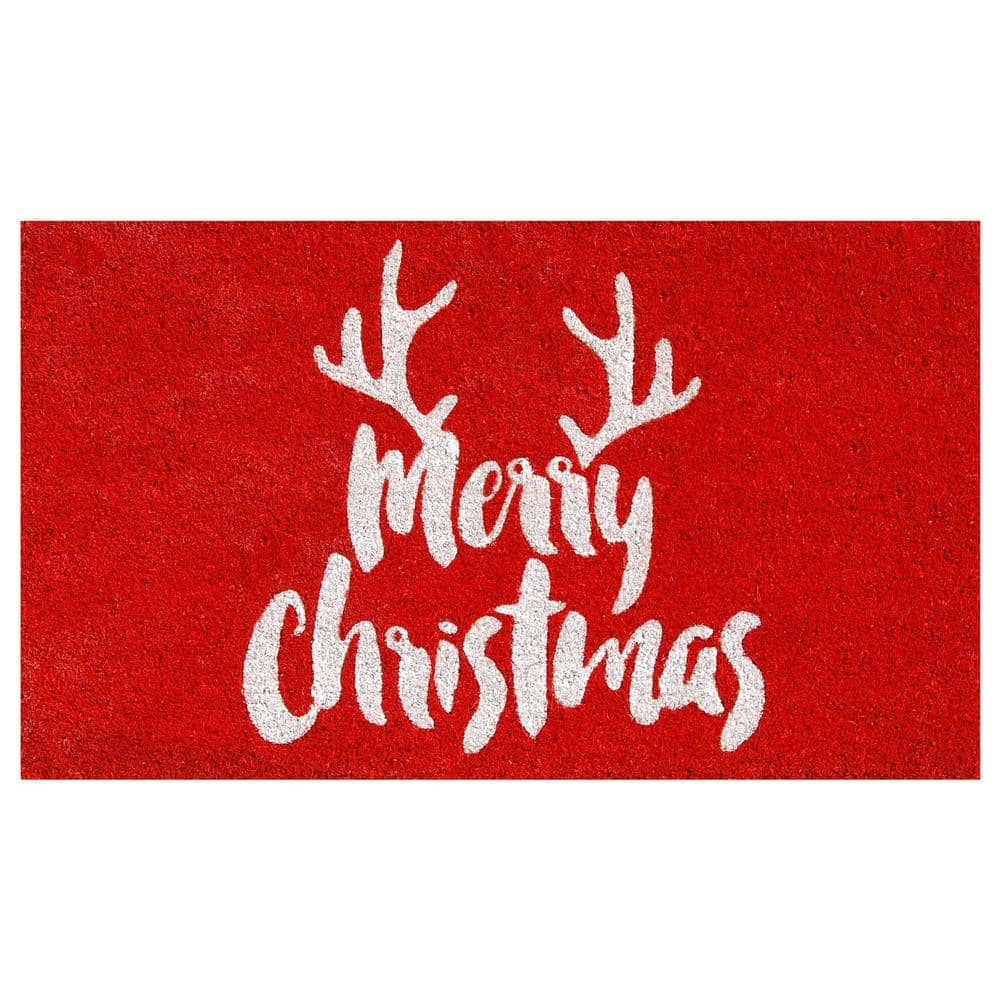 Christmas Antlers Multi-Colored 17 in. x 29 in. Indoor or Outdoor Doormat - Hercitys