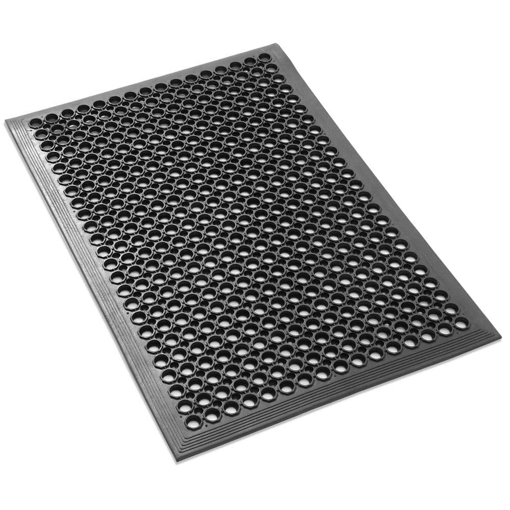 Black 24 in. x 36 in. Rubber Drainage Non-Slip Anti-Fatigue Indoor Commercial Floor Mat - Hercitys