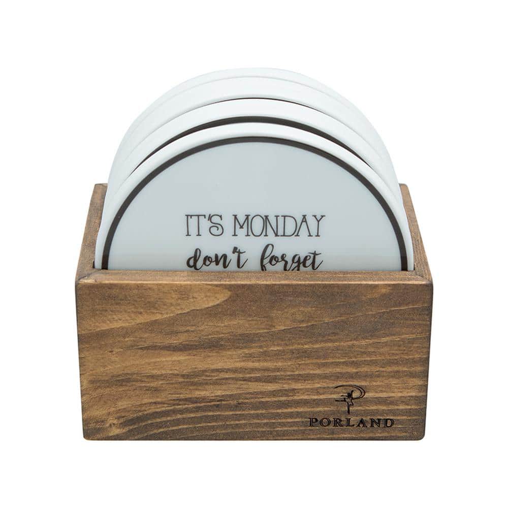 Be Happy 6 Piece Porcelain Coaster Set w/Holder - Hercitys