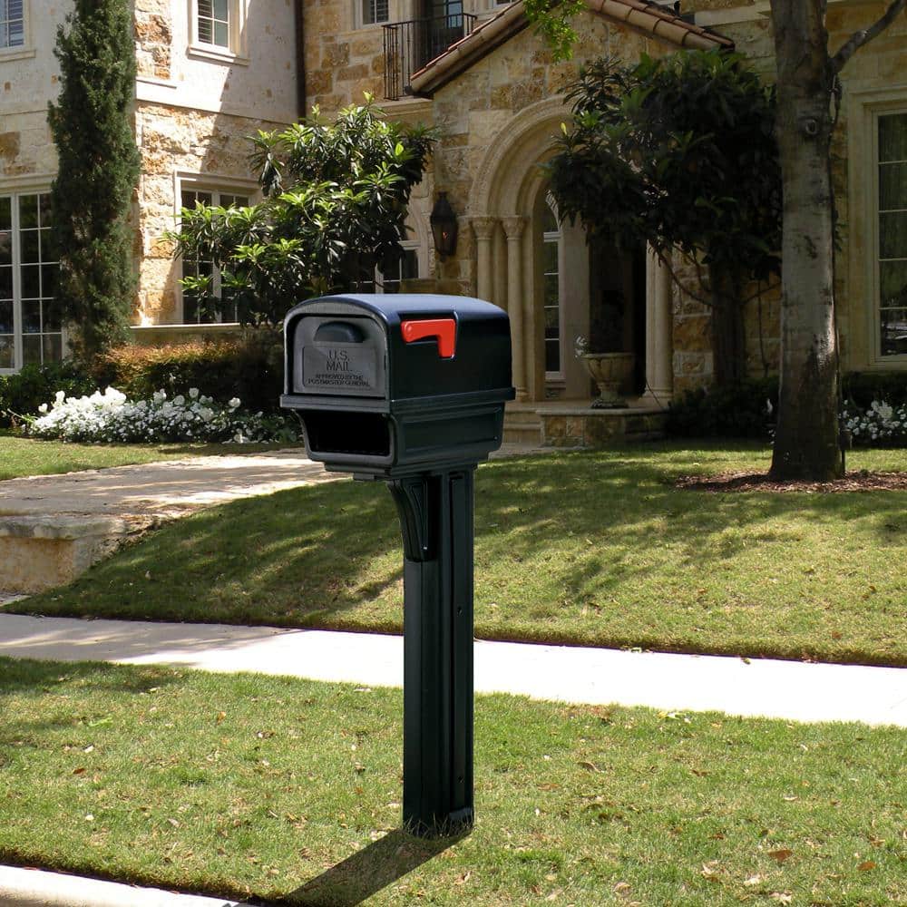 Gentry Black, Medium, Plastic, All-in-One Mailbox and Post Combo - Hercitys