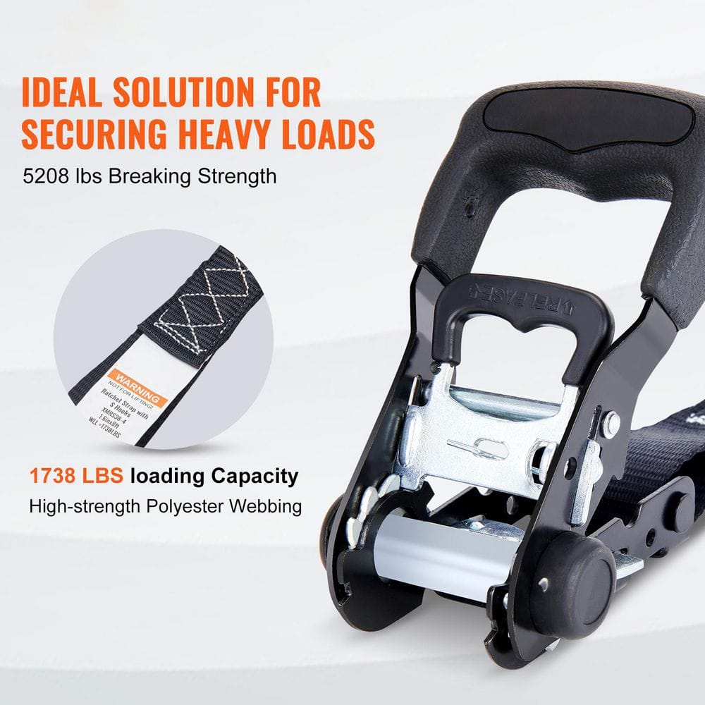 Ratchet Tie Down Straps (4PK), 5,208 lb. Max Break Strength, Includes 4 Premium 1.6 in. x 8 ft. Rachet Tie Downs - Hercitys