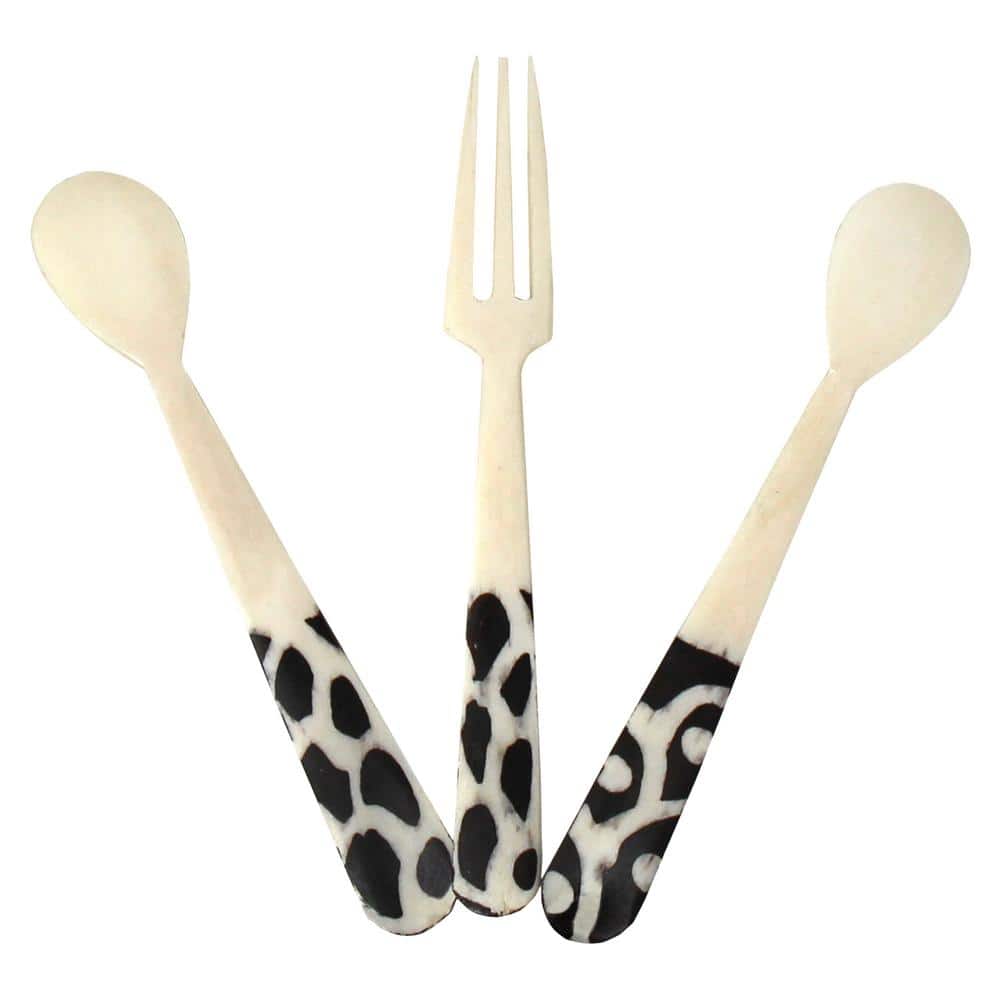 Handmade Natural Bone 2-Spoons and 1-Fork 3-Piece Appetizer Set - Hercitys
