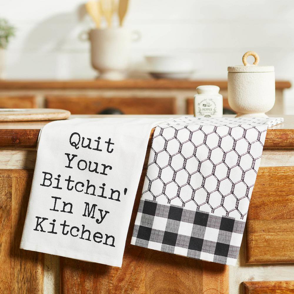 Down Home Soft White Graphic In My Kitchen Cotton Kitchen Tea Towel Set (Set of 2) - Hercitys