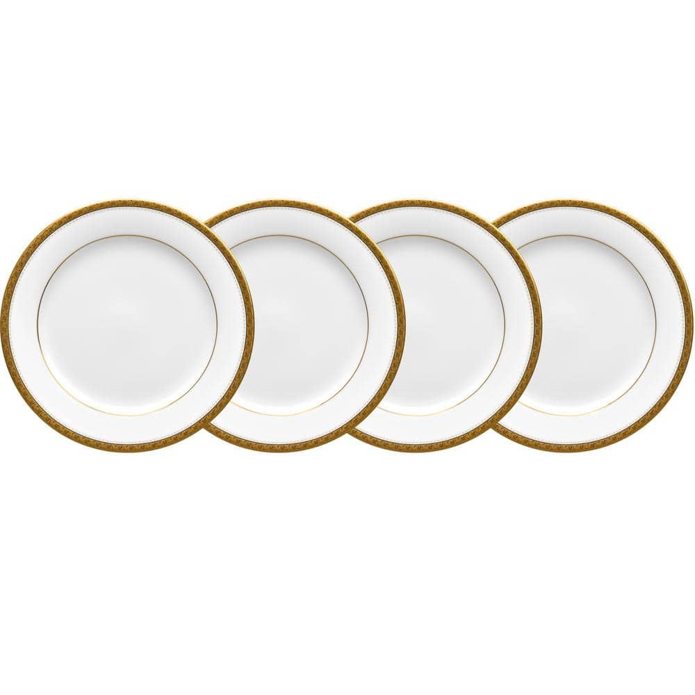 Charlotta Gold 6.25 in (Gold) Porcelain Appetizer Plates, (Set of 4) - Hercitys