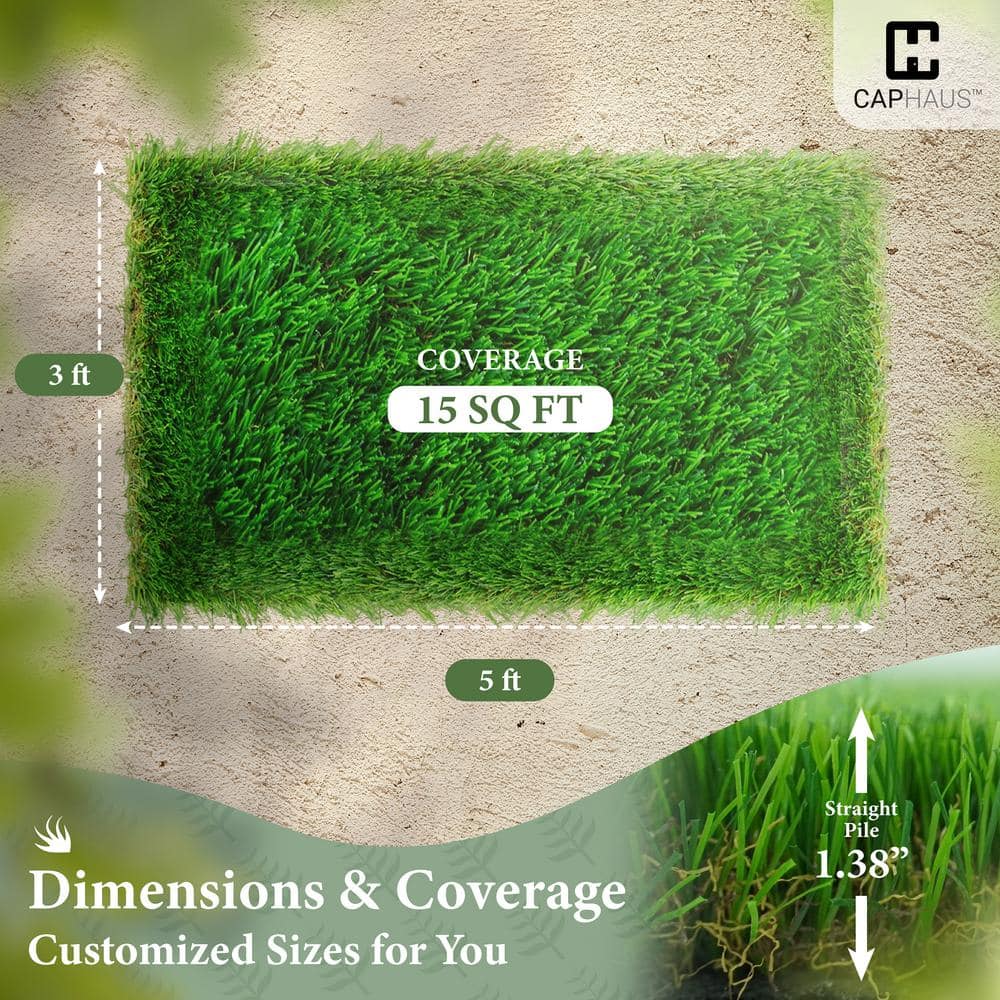 Green 3 ft. x 5 ft. Artificial Grass Turf, Grass Pad Mat for Pet Dogs, Fake Grass Rugs for Garden, Lawn, Patio & Balcony - Hercitys