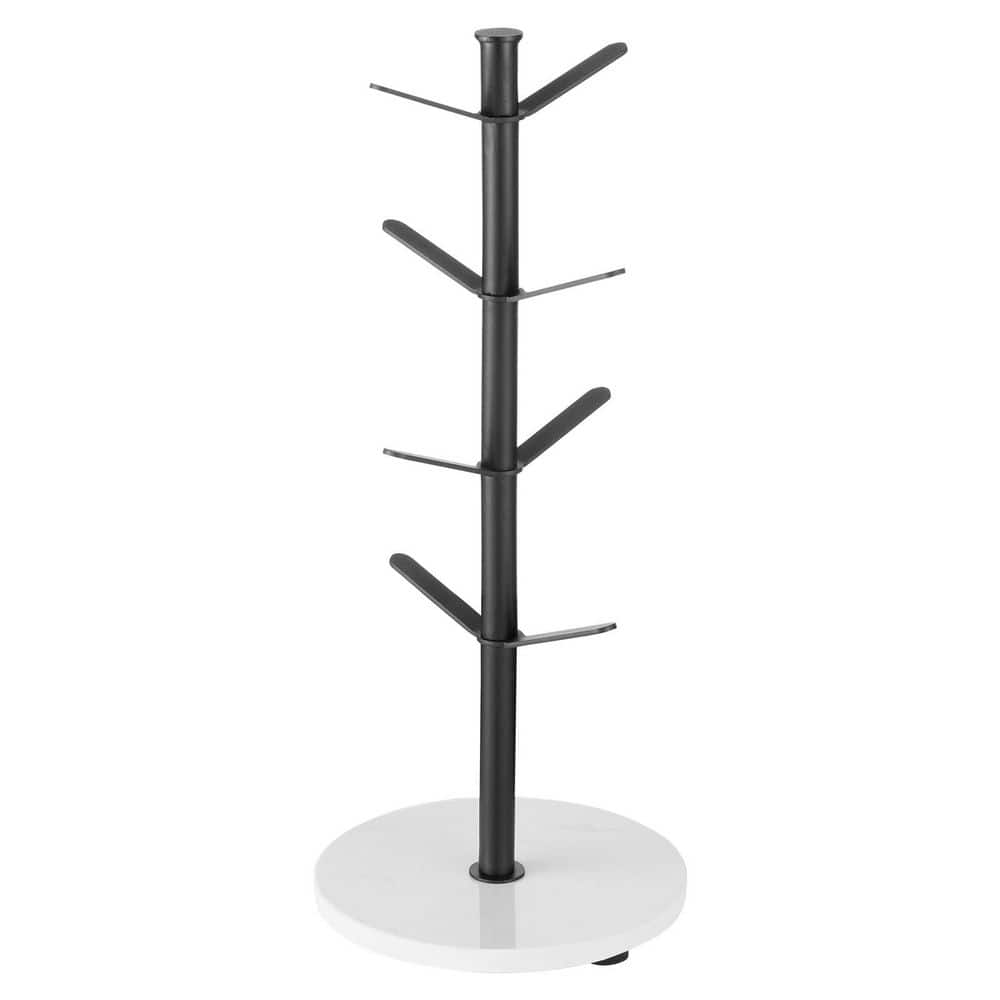 Mug Holder Tree with Marble Base 8 Hooks Coffee Cup Holder for Counter Carbon Steel Cup Rack Stand 1 Piece Sets Black - Hercitys