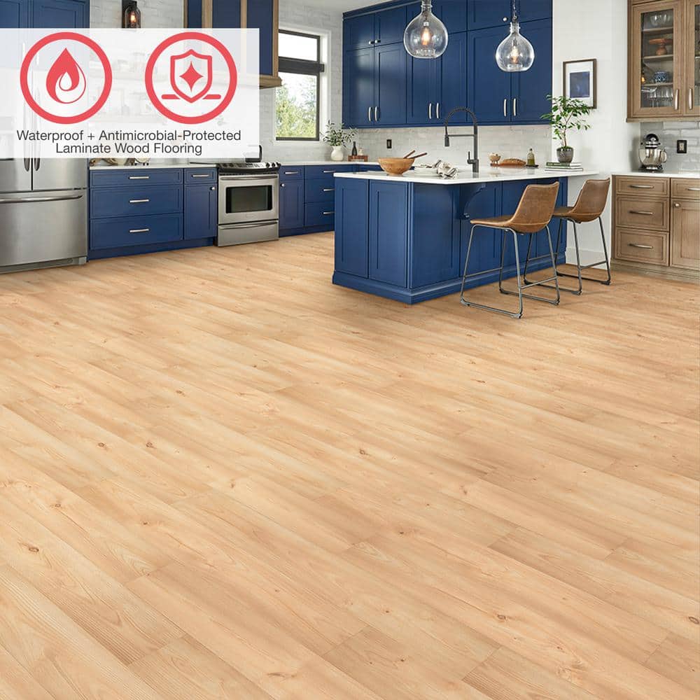 Outlast+ Donovan Elm 12mm T x 7.4 in. W Waterproof Laminate Wood Flooring (19.63 sq.ft./case) - Hercitys