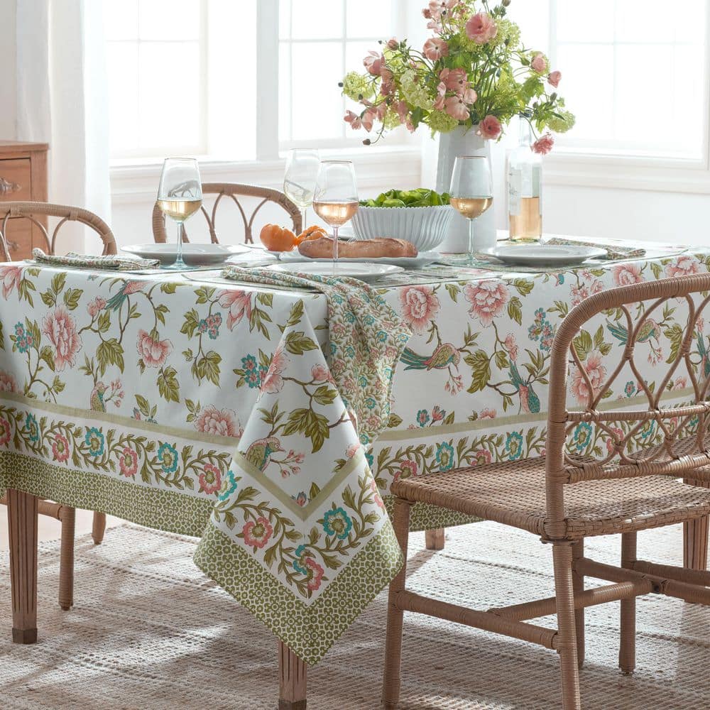 Company Cotton Spring Birds 70 in. W x 108 in. L Green Solid Tablecloth - Hercitys