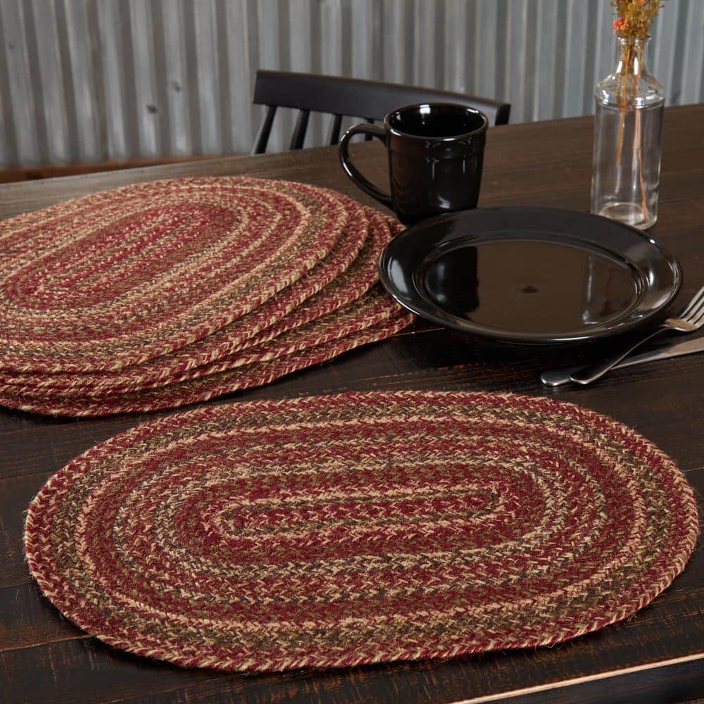 Cider Mill 12 in. W x 18 in. L Burgundy Tan Green Jute Oval Placemat Set of 6 - Hercitys