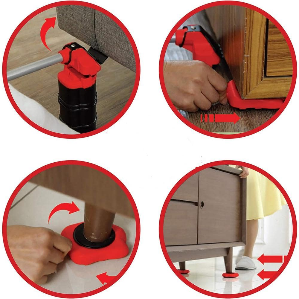 red Furniture Lifter with 4 Sliders for Heavy Duty Appliance Roller Suitable for Furniture with 660 lbs. Capacity - Hercitys