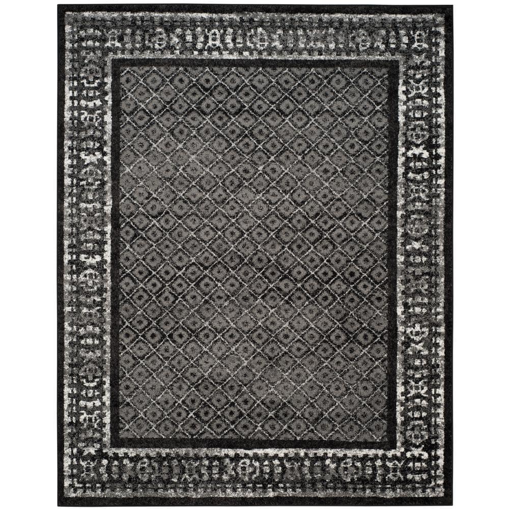 Adirondack Black/Silver 9 ft. x 12 ft. Border Geometric Area Rug - Hercitys